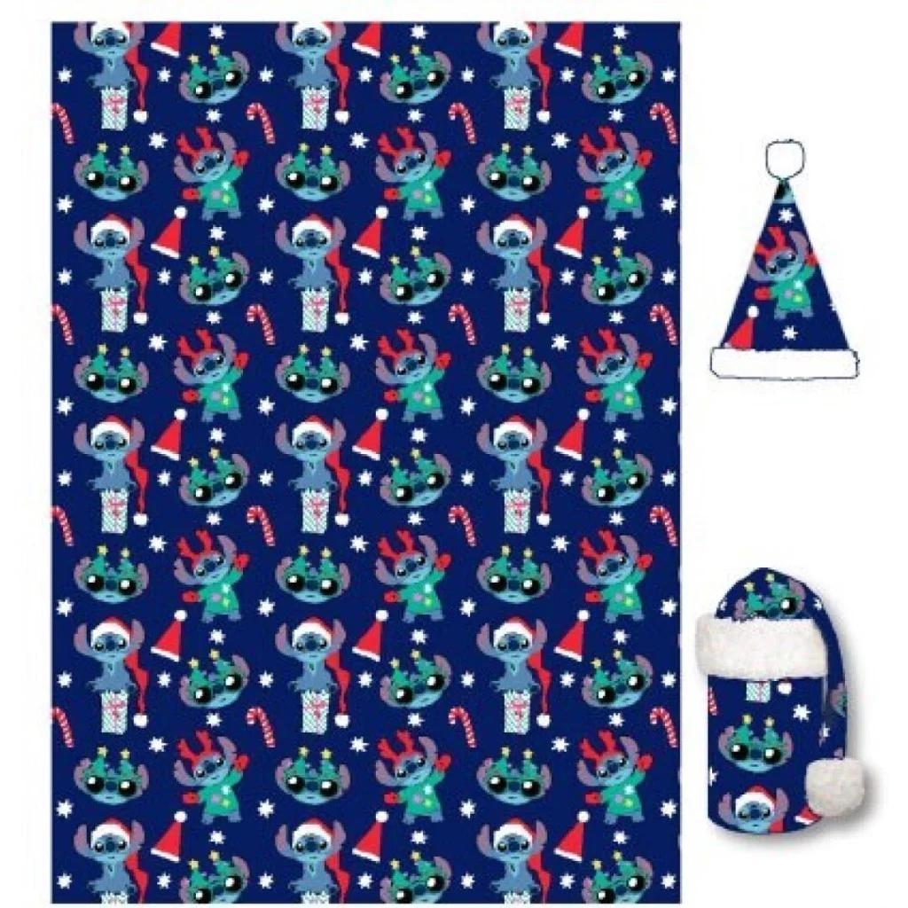 Disney Lilo és Stitch, A csillagkutya Holiday Karácsonyi flanel takaró és sapka szett