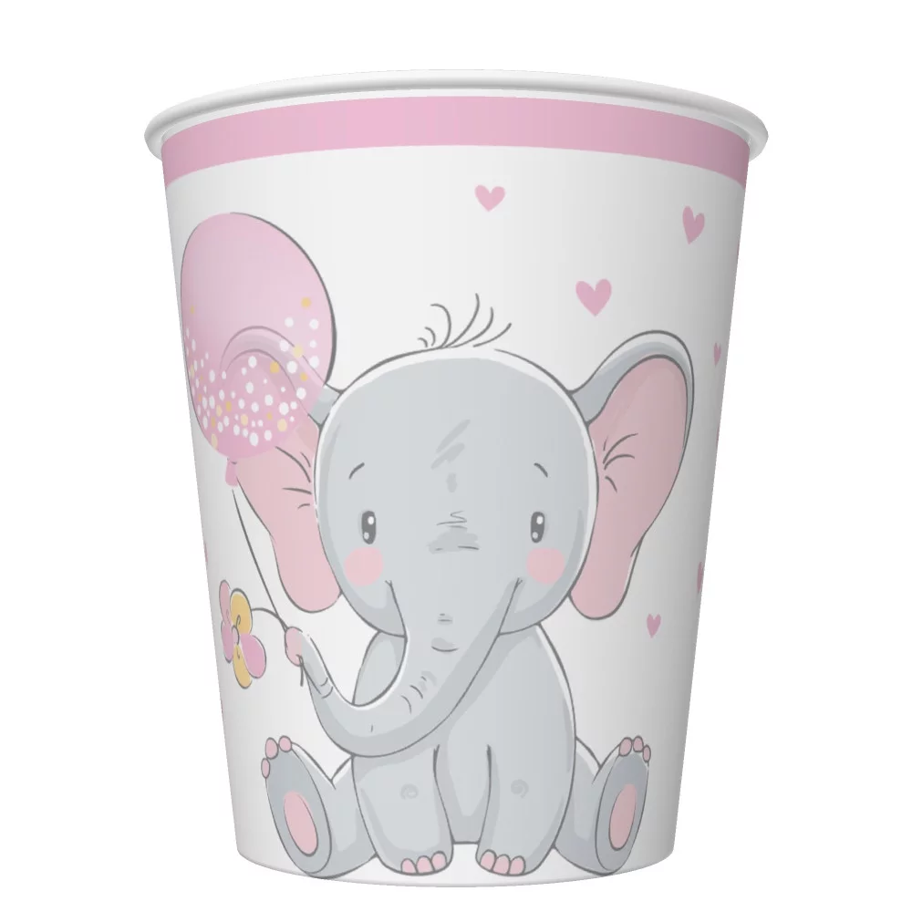 Baby elefánt Pink Balloon papír pohár 8 db-os 250 ml