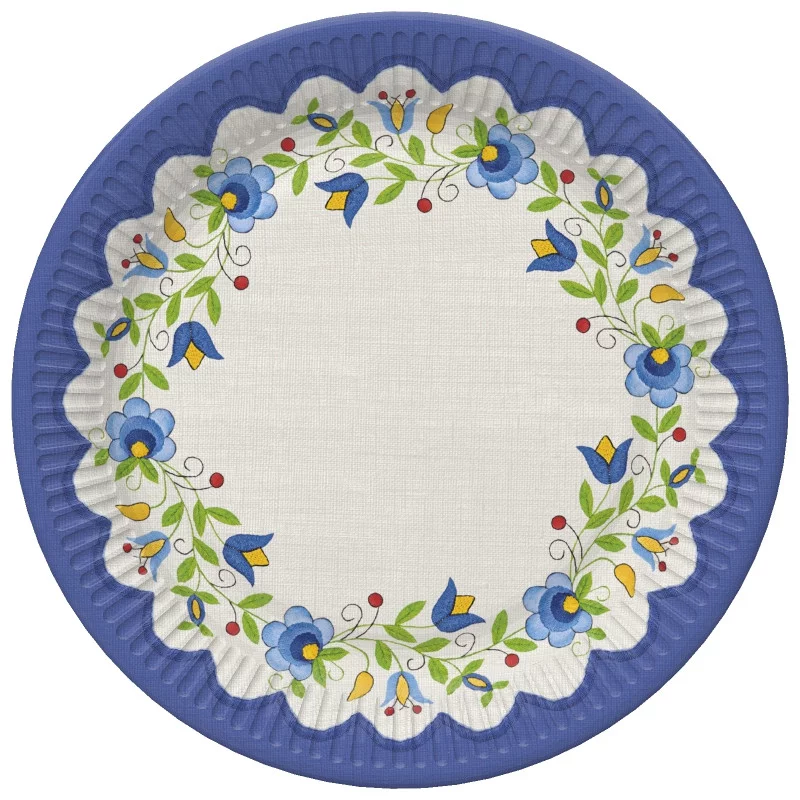 Hímzés Folk papírtányér 8 db-os 18 cm